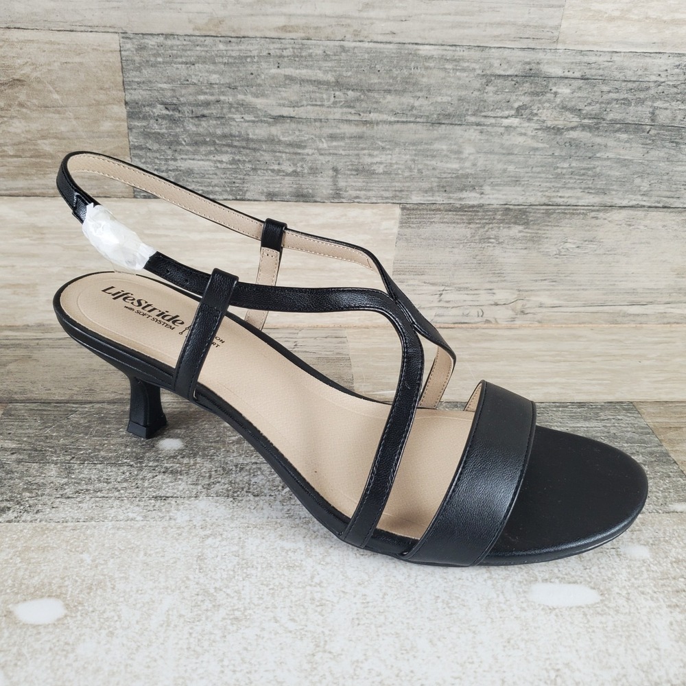 LifeStride Nolita‎ Womens Strappy Sandals Sz 11 W Black Slingback Kitten Heel